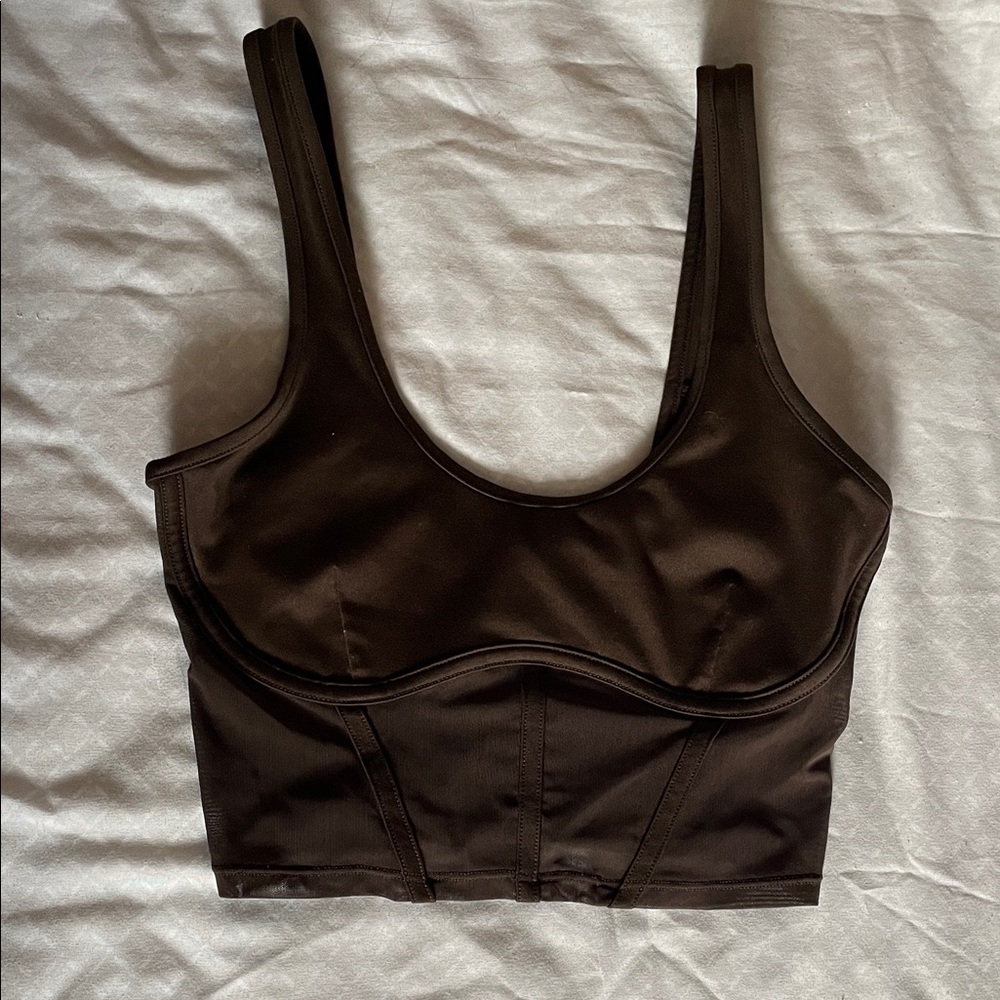 brown alo yoga airbrush mesh corset tank top - Picture 2 of 4